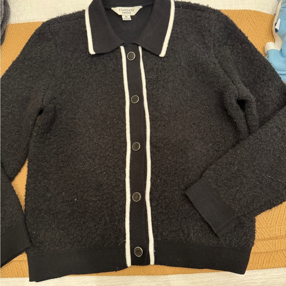 Women's Black and White Cardigan Sweater